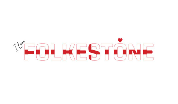 I love Folkestone, Typographic design of I love Folkestone on a white background, Flag typography of Folkestone with heart, Vector design of Folkestone City of England, I love England, Flag of England