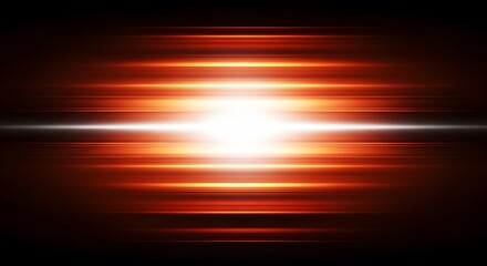 Obraz premium Horizontal light bars with a central flare. Digital data streaming and network speed. Bright orange glow pulses through a dark cyber space representing high bandwidth
