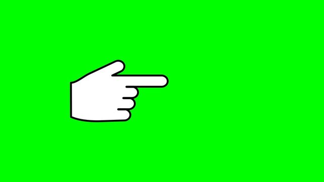 Looping animated hand pointing right on a green background, ideal for UI, buttons, or instructional animations.