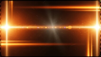 Old film strip frame with dynamic golden light leaks and textures for retro effect or vintage design