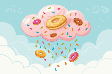 Fototapeta premium Dessert Cloud Raining Candy And Donuts Premium Digital Asset Ideal for Marketing