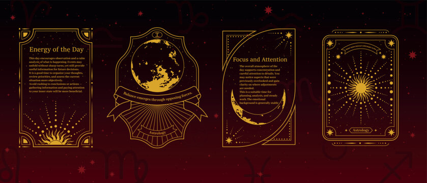 Celestial frame. Moon and stars decoration on tarot card. Astrology border for logo or horoscope design. Glitter vintage shape. Esoteric occult forecast. Zodiac elements. Vector mystical illustration