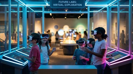 Kids exploring virtual reality at an interactive science exhibit  