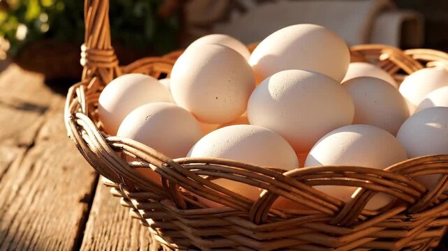 basket of eggs on early morning as stock of food and protein