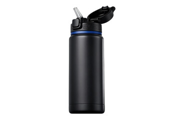 Black stainless steel insulated water bottle with straw
