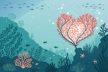 Underwater Scene With Heart Shaped Coral Creative Visual Ideal for Marketing