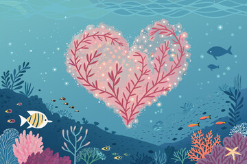 Dynamic Underwater Scene With Heart Shaped Coral High-Quality Stock Image