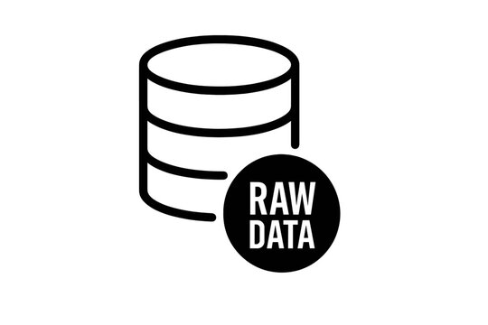 Minimalist black and white symbol representing raw data storage database and digital information technology