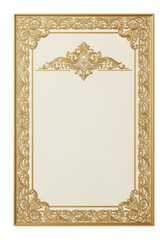Obraz premium Luxurious certificate template with ornate golden border, cream parchment, intricate filigree, isolated on white studio background, professional studio photo, concept of prestige and elegance