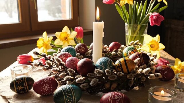 Willow branch wreath in realistic style in warm colors representing cozy holiday atmosphere