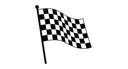 Fototapeta premium A checkered racing flag waving in the wind black and white silhouette
