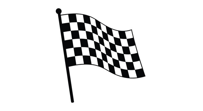 A checkered racing flag waving in the wind black and white silhouette