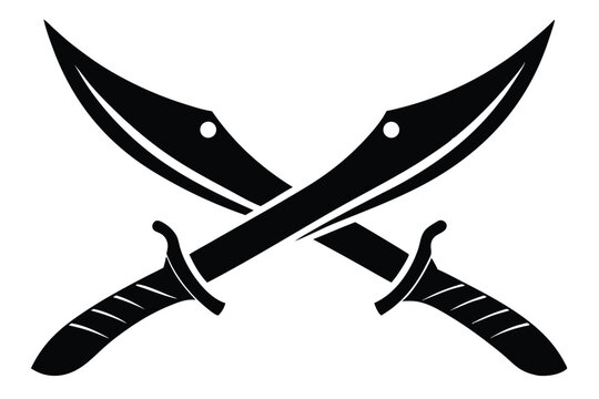 crossed kukri knives silhouette line art vector illustration