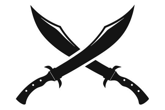 crossed kukri knives silhouette line art vector illustration