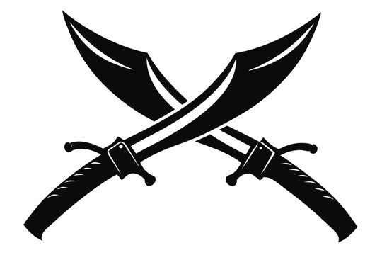 crossed kukri knives silhouette line art vector illustration