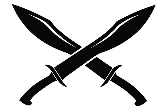 crossed kukri knives silhouette line art vector illustration