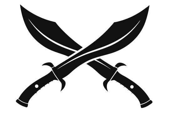 crossed kukri knives silhouette line art vector illustration