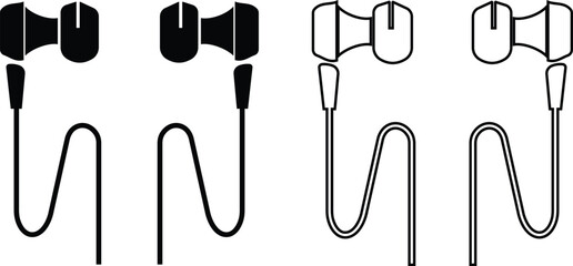 Headphones and headset icon set with flat and line style audio symbols, music listening sound wave call center headset icons in black monochrome vector illustration collection © Muhammad