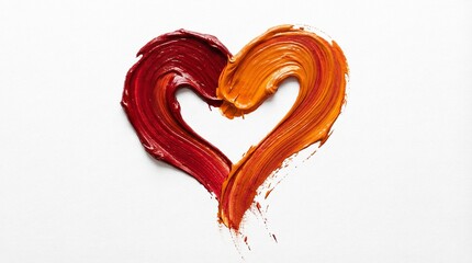 Abstract Heart Symbol Created with Thick Textured Red and Orange Paint Strokes