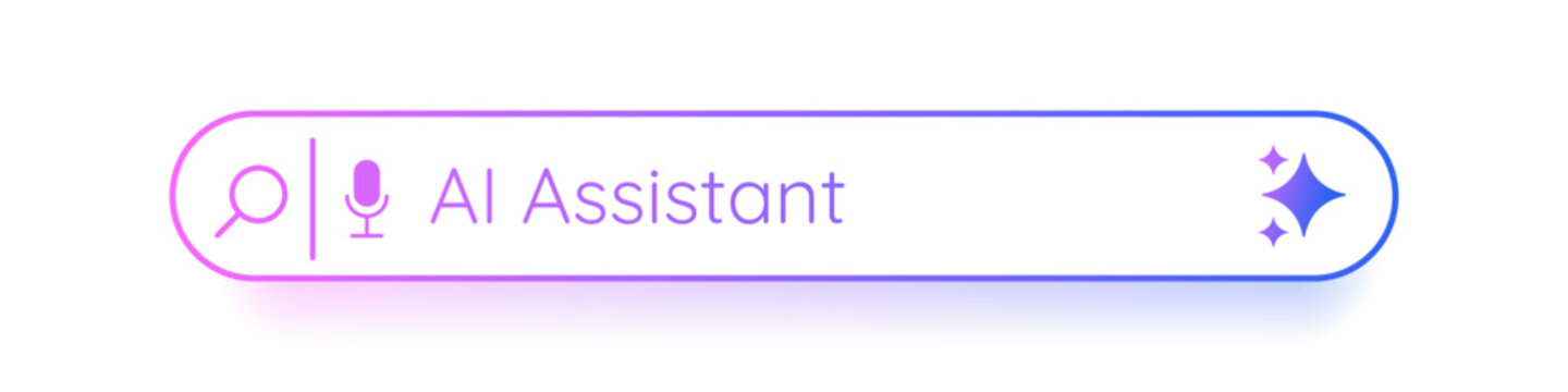 Minimal White Generative AI bar design with gradient contour and blurred colorful shadow. Artificial intelligence prompt search field on transparent background. Vector
