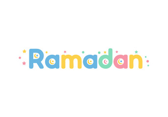 Ramadan Kareem greeting card with crescent moon and stars illustrations in pastel colors, celebrating the holy month of Islamic fasting