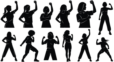 Obraz premium Collection of silhouettes of women in various martial arts poses