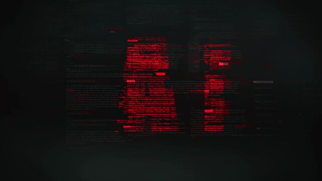 Digital Programming ''&Aacute;I'' Text Overlay Technology Concept, Red code text on dark background for tech presentations