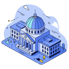 Naklejka premium Isometric illustration of blue and white government building with dome. No editable stroke