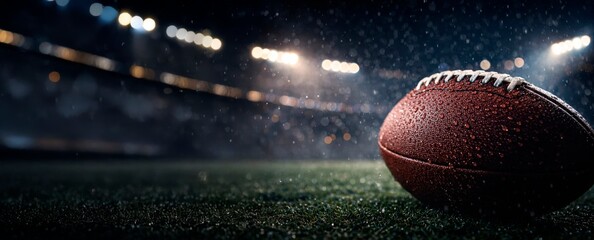 Obraz premium High-quality sports game day concept featuring an American football theme with stadium atmosphere, dramatic lighting, celebration elements, and fan party snacks. Ideal for advertising, social media, 