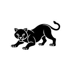 Obraz premium Black silhouette panther mascot, powerful wild cat logo for sports branding.