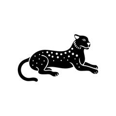 Fototapeta premium Black and white spotted cheetah silhouette resting, elegant wildlife logo.