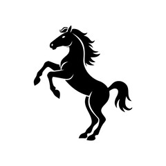 Black silhouette rearing horse, powerful equestrian logo emblem for sports branding.