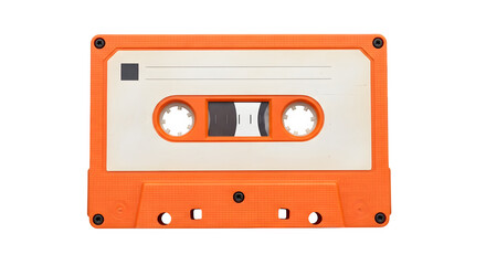 Fototapeta premium Retro Orange Cassette Tape, isolated on white or transparent background. PNG