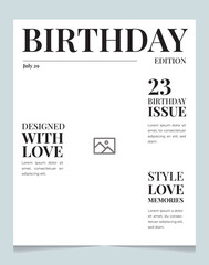 Birthday Magazine Cover Template with Elegant Editorial Typography