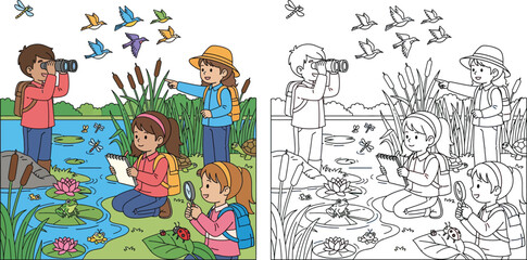 Children Exploring Nature at a Pond Educational Outdoor Activity for Kids © Snehashish Pritom