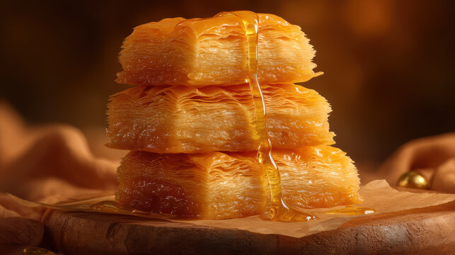 Stack of Honey Caramel Pastries on Wooden Board