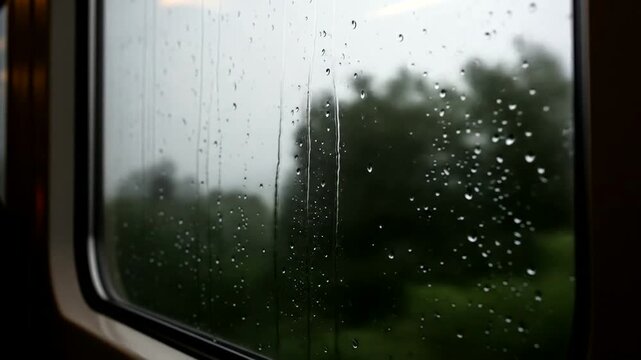 Rainy View from Train Window on Journey.