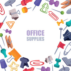 Office supplies. circle background with pointers and pins collection