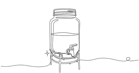 Plakat Continuous line drawing of a beverage dispenser with stand and faucet. Non editable stroke