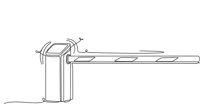 Continuous line drawing of parking barrier gate illustrating access control concept. Non editable stroke