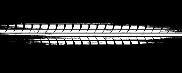 Grunge tire track, wheel braking marks. White truck, car or motorcycle tread pattern silhouette. Auto race, motorsport, speed racing design element. Vector illustration © ifon