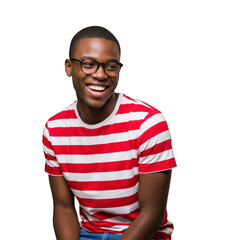 Young man smiling in striped shirt isolated on transparent background