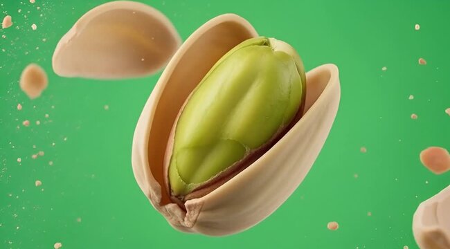 Pistachio Nut Cracking Open with Green Background, Slow Motion, Cinematic Stock Video