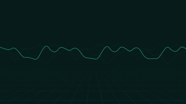 Green waveform slicing a stark black‑white background, seen head‑on, emphasizing contrast, minimalism, and energetic flow in a graphic illustration