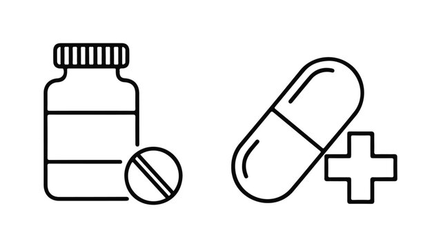 Medical symbols including pills and a cross isolated on white background, Vector, illustration