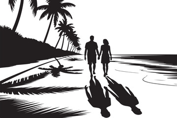 Romantic Beach Couple Silhouette