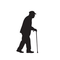 Fototapeta premium Elderly Man Silhouette Walking Cane Senior Citizen Lifestyle Old Age Mobility Aid Vector Graphic Design