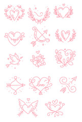 set of pink hearts icon