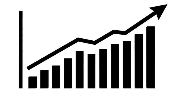 Dynamic Business Growth Bar Graph Animation with Upward Trending Arrow on White Background Representing Financial Success and Market Data Analysis 4k video