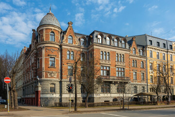 Obraz premium Old historic building at Elizabetes Street, Riga, Latvia. Eclectic architecturet. 